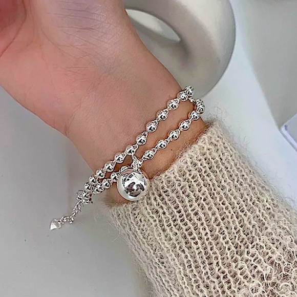 Beaded Drop Ball Sterling Silver Bracelet - Picture 5 of 6